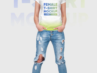 Female V-Neck T-Shirt Mockup Vol2