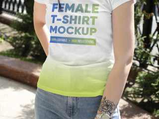 Female T-Shirt in City Mockups Vol1