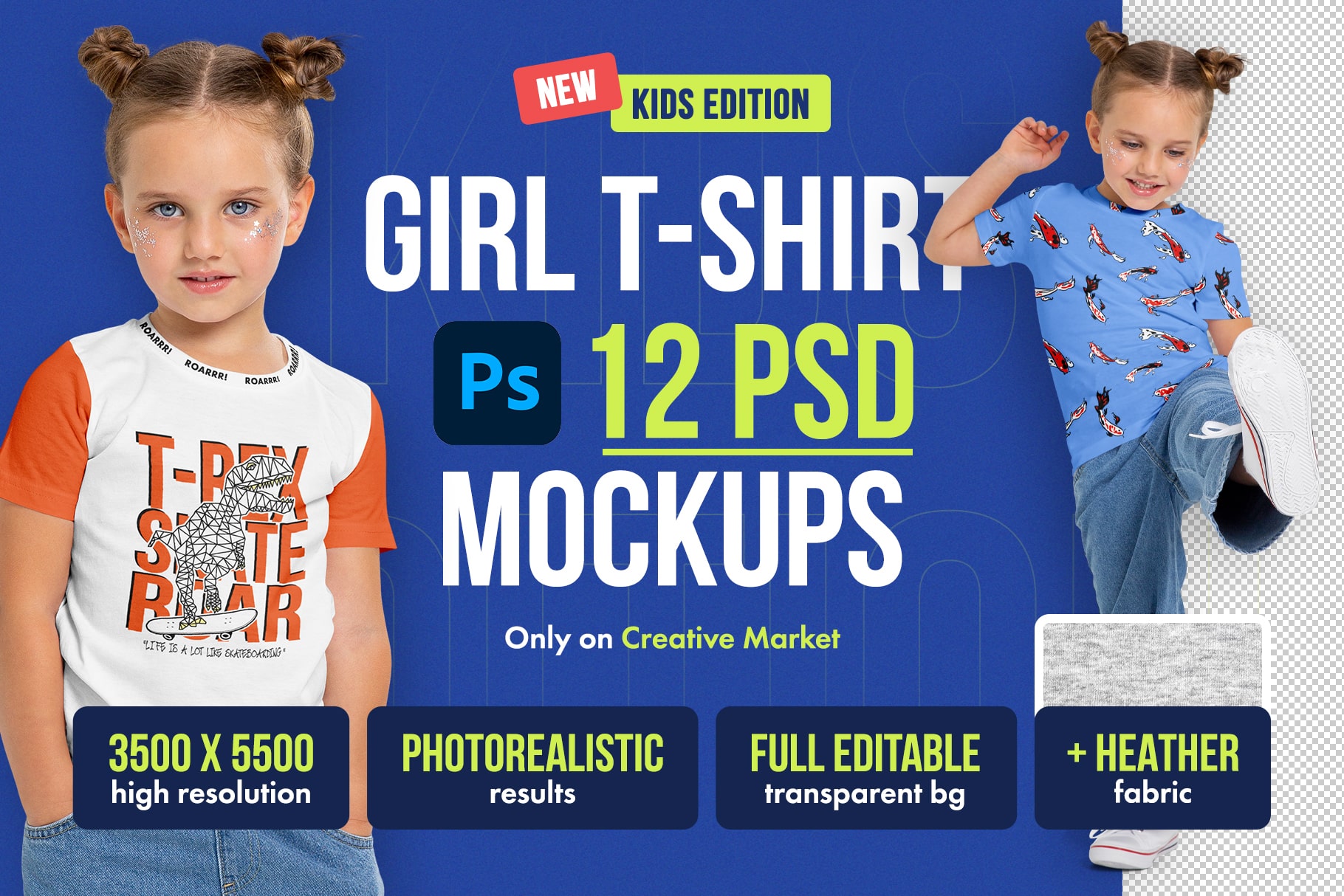 Realistic Kids Girl T Shirt PSD Mockups