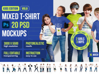 Mixed Kids T-Shirt PSD Mockups Vol 6