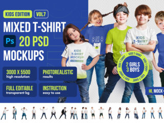 Mixed Kids T-Shirt PSD Mockups Vol 7