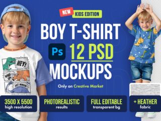 Realistic Kids Boy T Shirt PSD Mockups