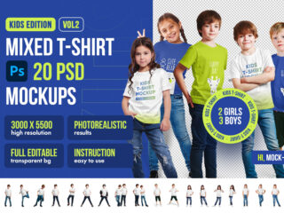 Mixed Kids T-Shirt PSD Mockups Vol 2