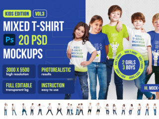 Mixed Kids T-Shirt PSD Mockups Vol 3